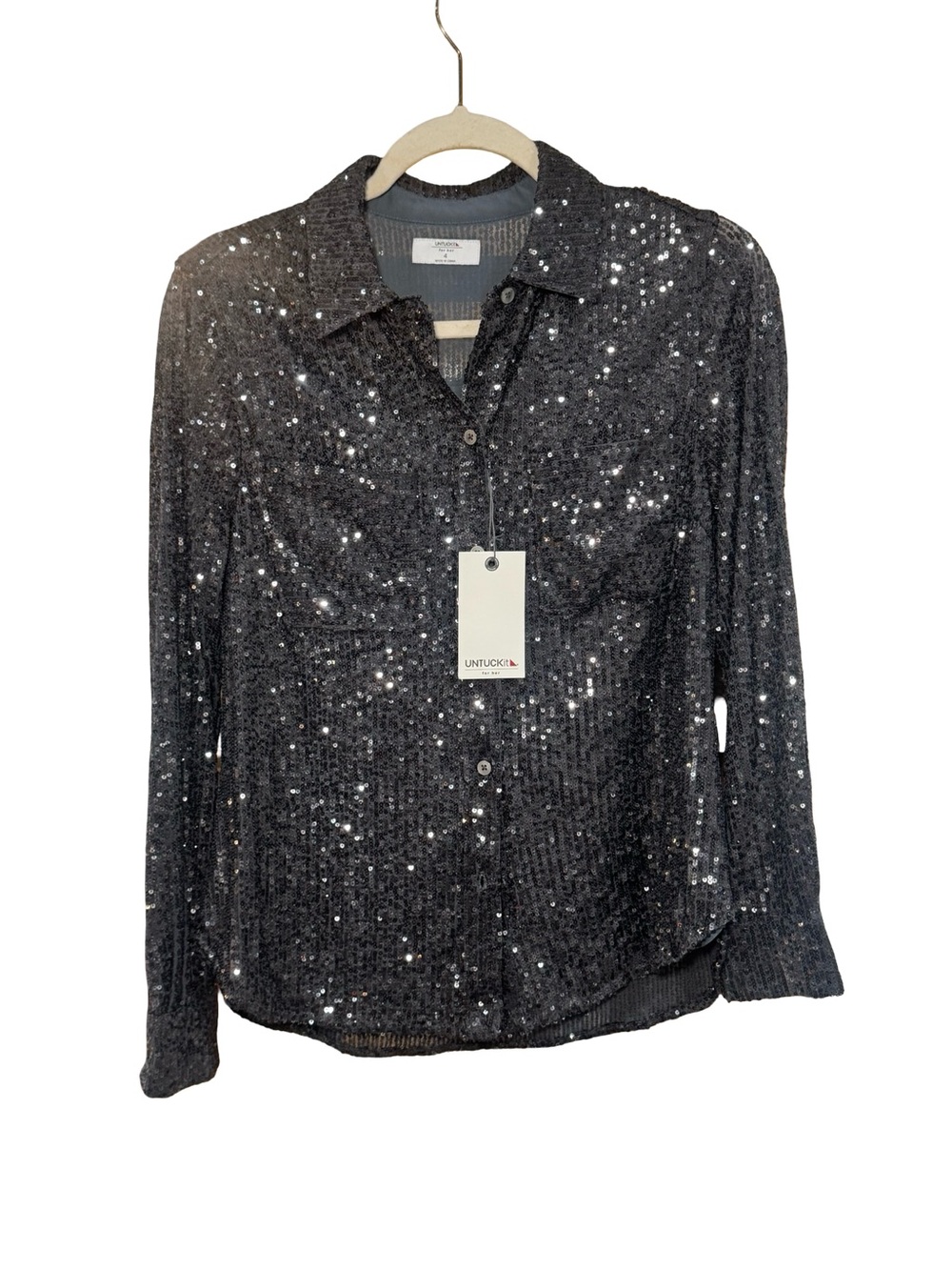 UNTUCKit Charcoal Silver Sequin Button-Down Shirt